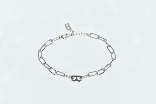 Platinum 7.25mm B Letter Monogram Paperclip Chain Bracelet 7.25