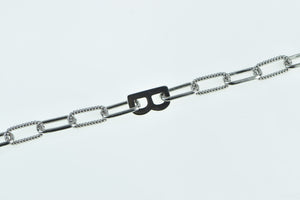 Platinum 7.25mm B Letter Monogram Paperclip Chain Bracelet 7.25"