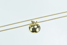 Load image into Gallery viewer, 18K Diamond Inset Apple Fruit Curb Chain Necklace 15.75&quot; Yellow Gold