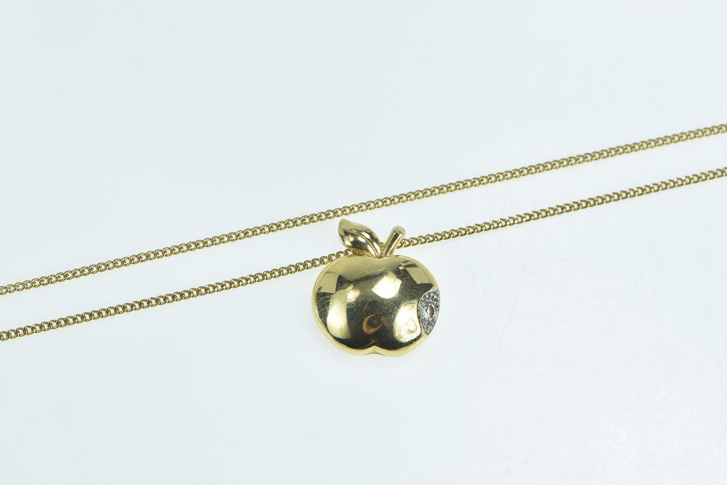 18K Diamond Inset Apple Fruit Curb Chain Necklace 15.75