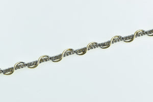 10K Diamond Vintage Wavy Twist Pattern Tennis Bracelet 6.75" Yellow Gold