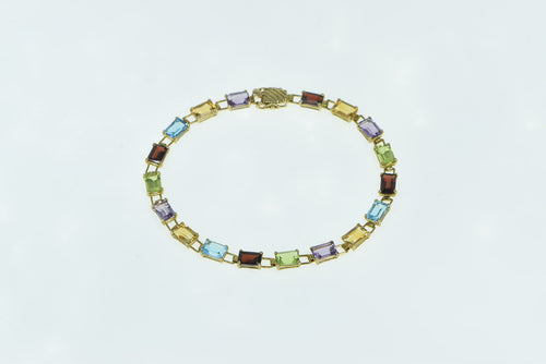 10K Emerald Cut Gemstone Rainbow Bracelet 6.75
