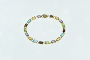 10K Emerald Cut Gemstone Rainbow Bracelet 6.75" Yellow Gold
