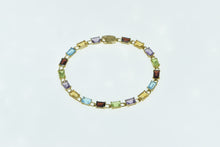 Load image into Gallery viewer, 10K Emerald Cut Gemstone Rainbow Bracelet 6.75&quot; Yellow Gold