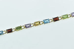 10K Emerald Cut Gemstone Rainbow Bracelet 6.75" Yellow Gold