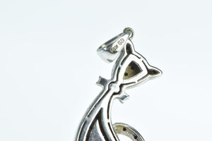14K Pave Black Diamond Cat Kitty Kitten Pet Pendant White Gold