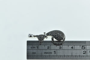 14K Pave Black Diamond Cat Kitty Kitten Pet Pendant White Gold