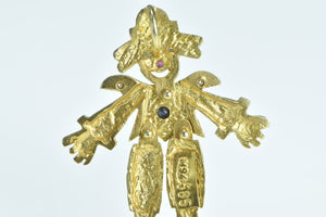 14K Articulated Diamond Ruby Emerald Clown Pendant Yellow Gold