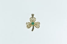Load image into Gallery viewer, 14K Emerald Filigree Clover Good Luck Lucky Charm/Pendant Yellow Gold
