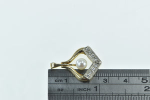 14K Vintage Pearl Diamond Chevron Drop Pendant Yellow Gold