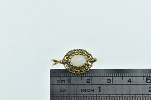 14K Oval Natural Opal Vintage Filigree Statement Pendant Yellow Gold