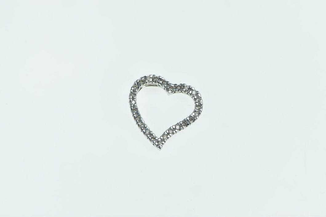 14K 0.30 Ctw Diamond Heart Love Symbol Vintage Pendant White Gold