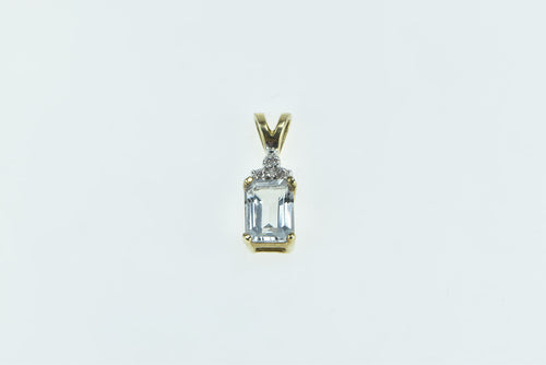 10K Emerald Cut Aquamarine Diamond Cluster Pendant Yellow Gold