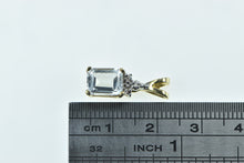 Load image into Gallery viewer, 10K Emerald Cut Aquamarine Diamond Cluster Pendant Yellow Gold