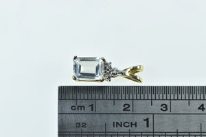 10K Emerald Cut Aquamarine Diamond Cluster Pendant Yellow Gold