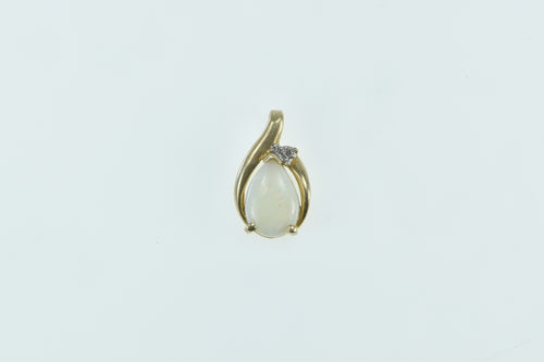 14K Pear Opal Diamond Accent Vintage Pendant Yellow Gold