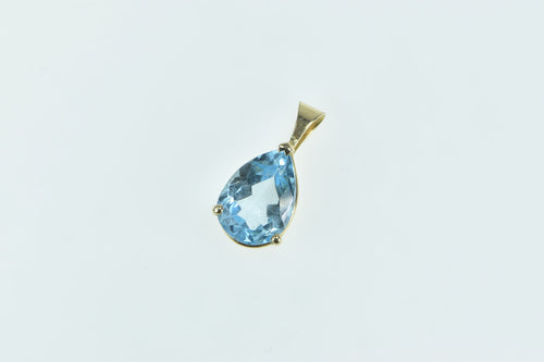 14K Pear Blue Topaz Vintage Solitaire Classic Pendant Yellow Gold