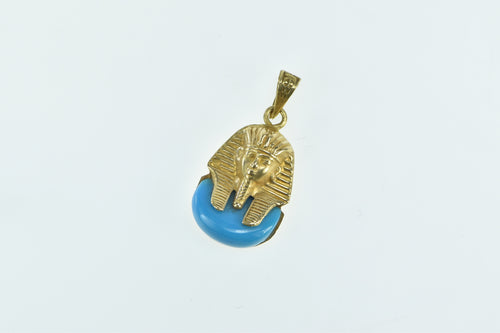 18K Turquoise Pharaoh Ancient Egyptian Motif Charm/Pendant Yellow Gold