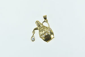 18K Cubic Zirconia Pitcher Urn Carafe Dangle Charm/Pendant Yellow Gold