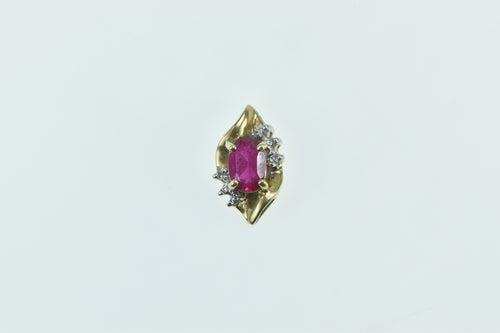 14K Oval Syn. Pink Sapphire Diamond Vintage Pendant Yellow Gold