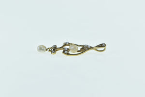 14K Victorian Seed Pearl Dangle Drop Ornate Pendant Yellow Gold