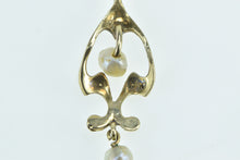 Load image into Gallery viewer, 14K Victorian Seed Pearl Dangle Drop Ornate Pendant Yellow Gold