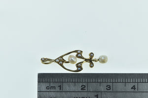 14K Victorian Seed Pearl Dangle Drop Ornate Pendant Yellow Gold