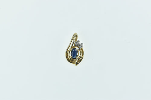 14K Oval Sapphire Diamond Accent Vintage Pendant Yellow Gold
