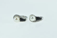 Load image into Gallery viewer, 10K Pearl Black Onyx Diamond French Clip Earrings White Gold