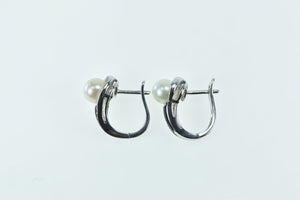 10K Pearl Black Onyx Diamond French Clip Earrings White Gold