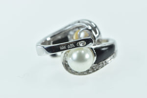 10K Pearl Black Onyx Diamond French Clip Earrings White Gold