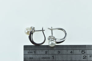 10K Pearl Black Onyx Diamond French Clip Earrings White Gold