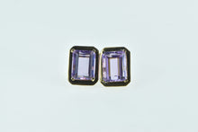 Load image into Gallery viewer, 10K Emerald Cut Amethyst Solitaire Vintage Stud Earrings Yellow Gold