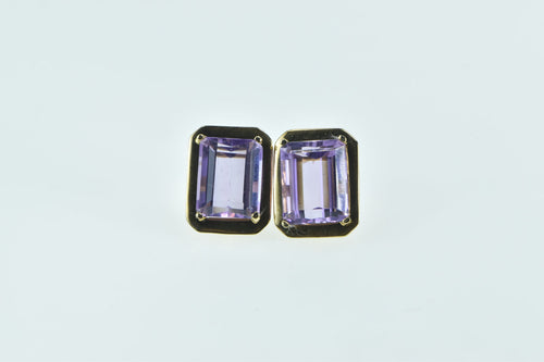 10K Emerald Cut Amethyst Solitaire Vintage Stud Earrings Yellow Gold