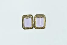 Load image into Gallery viewer, 10K Emerald Cut Amethyst Solitaire Vintage Stud Earrings Yellow Gold