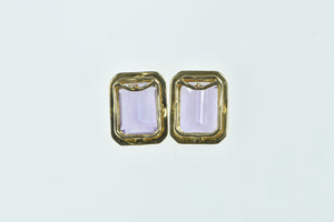 10K Emerald Cut Amethyst Solitaire Vintage Stud Earrings Yellow Gold