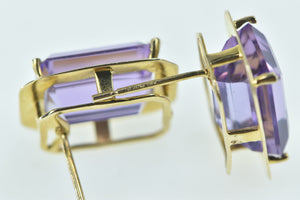 10K Emerald Cut Amethyst Solitaire Vintage Stud Earrings Yellow Gold