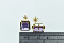 Load image into Gallery viewer, 10K Emerald Cut Amethyst Solitaire Vintage Stud Earrings Yellow Gold