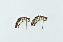 Load image into Gallery viewer, 10K Oval Vintage Garnet Semi Hoop Statement Earrings Yellow Gold