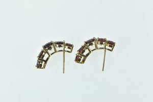 10K Oval Vintage Garnet Semi Hoop Statement Earrings Yellow Gold