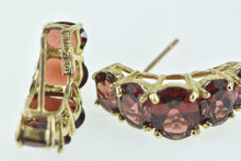 Load image into Gallery viewer, 10K Oval Vintage Garnet Semi Hoop Statement Earrings Yellow Gold