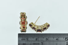 Load image into Gallery viewer, 10K Oval Vintage Garnet Semi Hoop Statement Earrings Yellow Gold