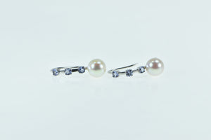 10K 8.3mm Pearl Tanzanite Hook Dangle Statement Earrings White Gold