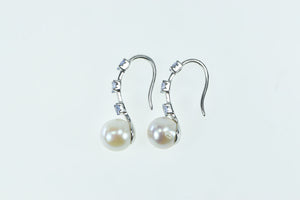 10K 8.3mm Pearl Tanzanite Hook Dangle Statement Earrings White Gold