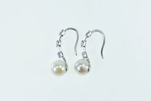 Load image into Gallery viewer, 10K 8.3mm Pearl Tanzanite Hook Dangle Statement Earrings White Gold