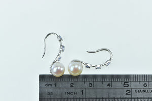 10K 8.3mm Pearl Tanzanite Hook Dangle Statement Earrings White Gold