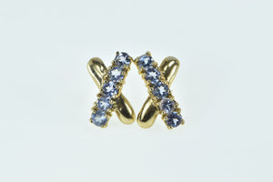 10K Tanzanite X Criss Cross Vintage Statement Earrings Yellow Gold