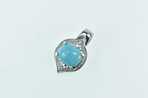 10K Turquoise Ornate Diamond Halo Arabesque Pendant White Gold