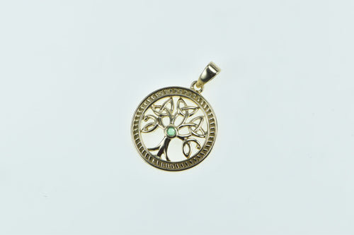10K Emerald Celtic Knot Tree of Life Round Charm/Pendant Yellow Gold