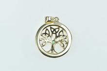 Load image into Gallery viewer, 10K Emerald Celtic Knot Tree of Life Round Charm/Pendant Yellow Gold
